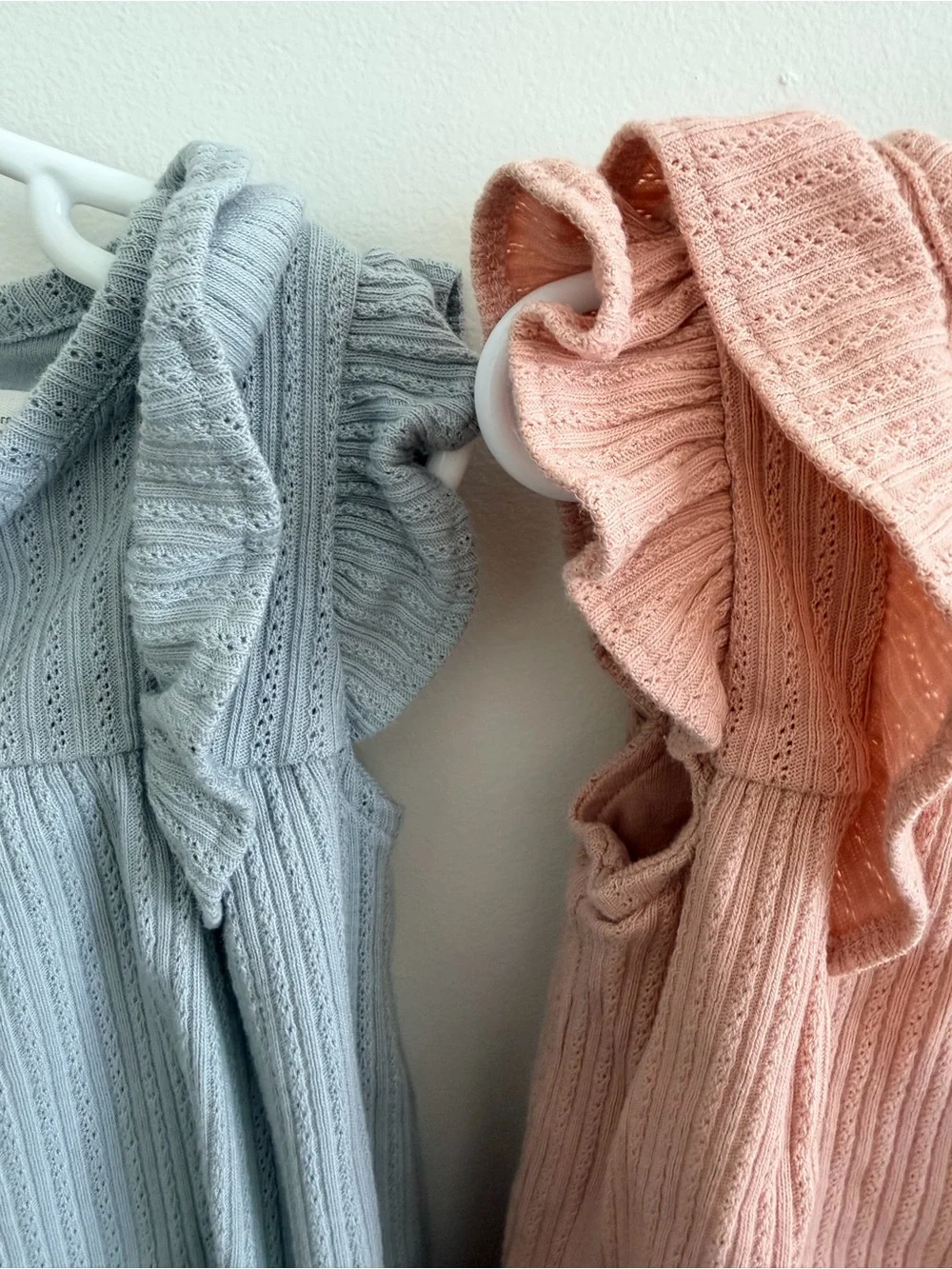 Ribbed Ruffle Baby Rompers - Dusty Blue & Blush Pink 24 mos